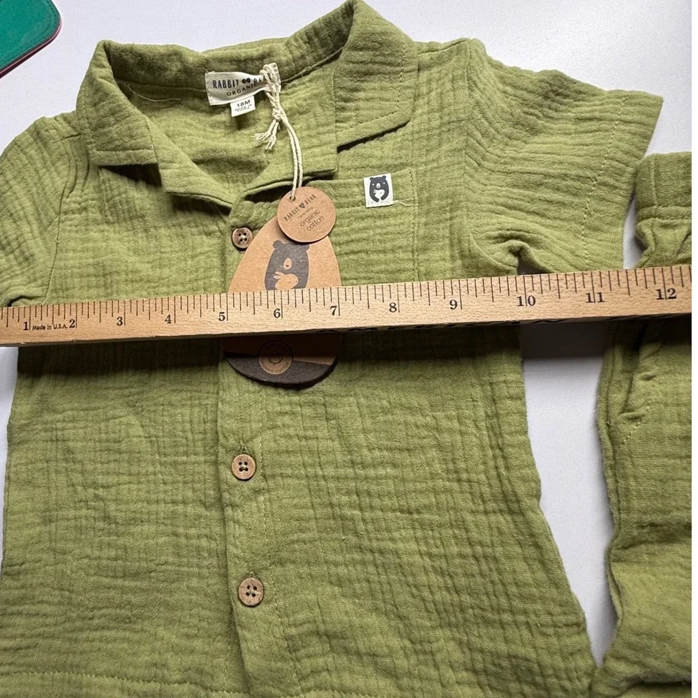 Rabbit + Bear Organic Gauze Shirt Shorts Set Green 18M Baby Cotton Outfit